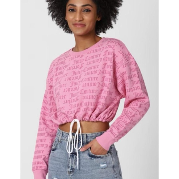 Juicy Couture Tops - JUICY COUTURE x F21 • Pink Logo Print Long Sleeve Cropped Tie Sweatshirt, M